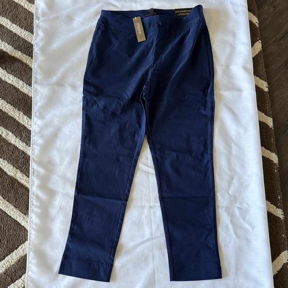 Chico's So Slimming Brigitte Slim Ankle Pants 1 Tonga Navy Blue NWT